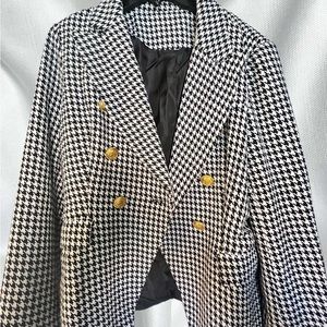Houndstooth Gold Button Double Breasted Blazer